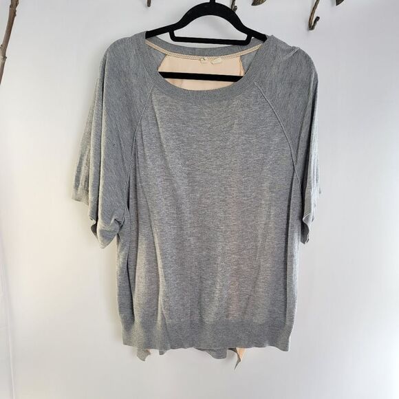 Anthropologie moth east falls short sleeve gray sweater semi sheer back - Picture 7 of 7